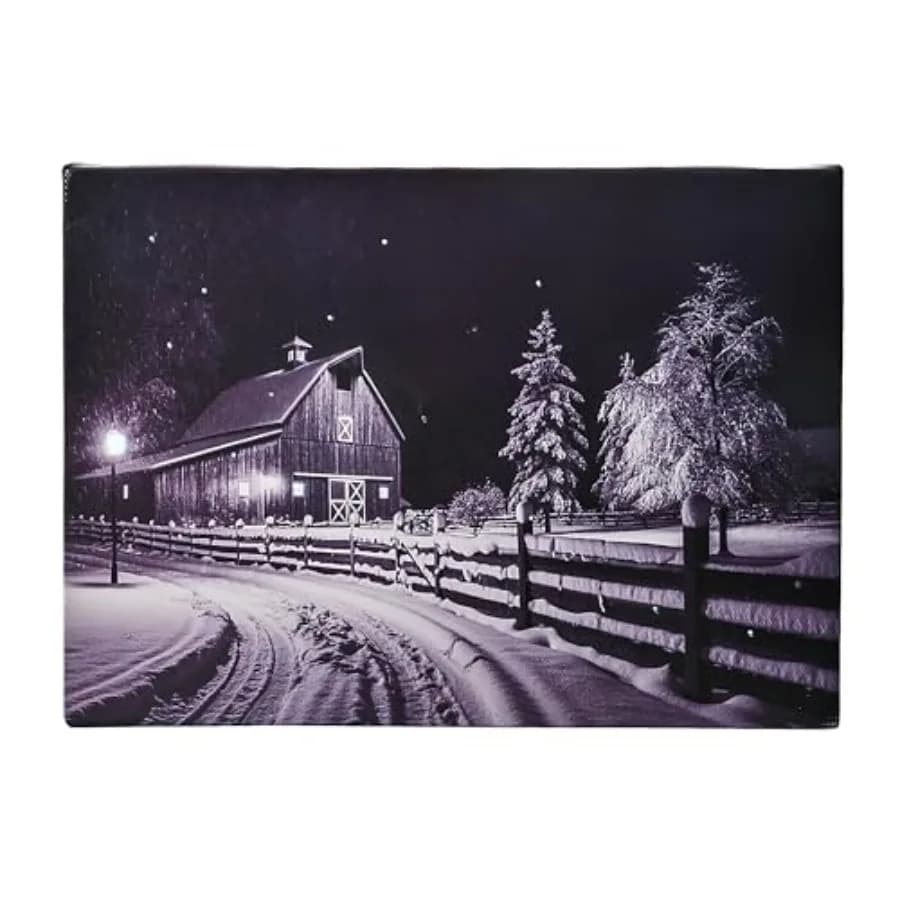 Quadro su Tela Illuminato a LED con Immagini Invernali e Timer, 28"x20", Cornice Inclusa, Grande Decorazione Natalizia da Parete