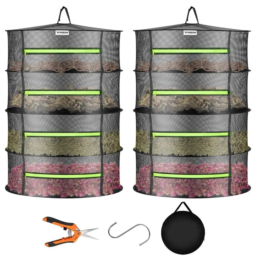 Pack of 2: 4-strate mesh with Suspended Design and Green Hinges for Drying, Power Scissors for Interior and Exterior Included