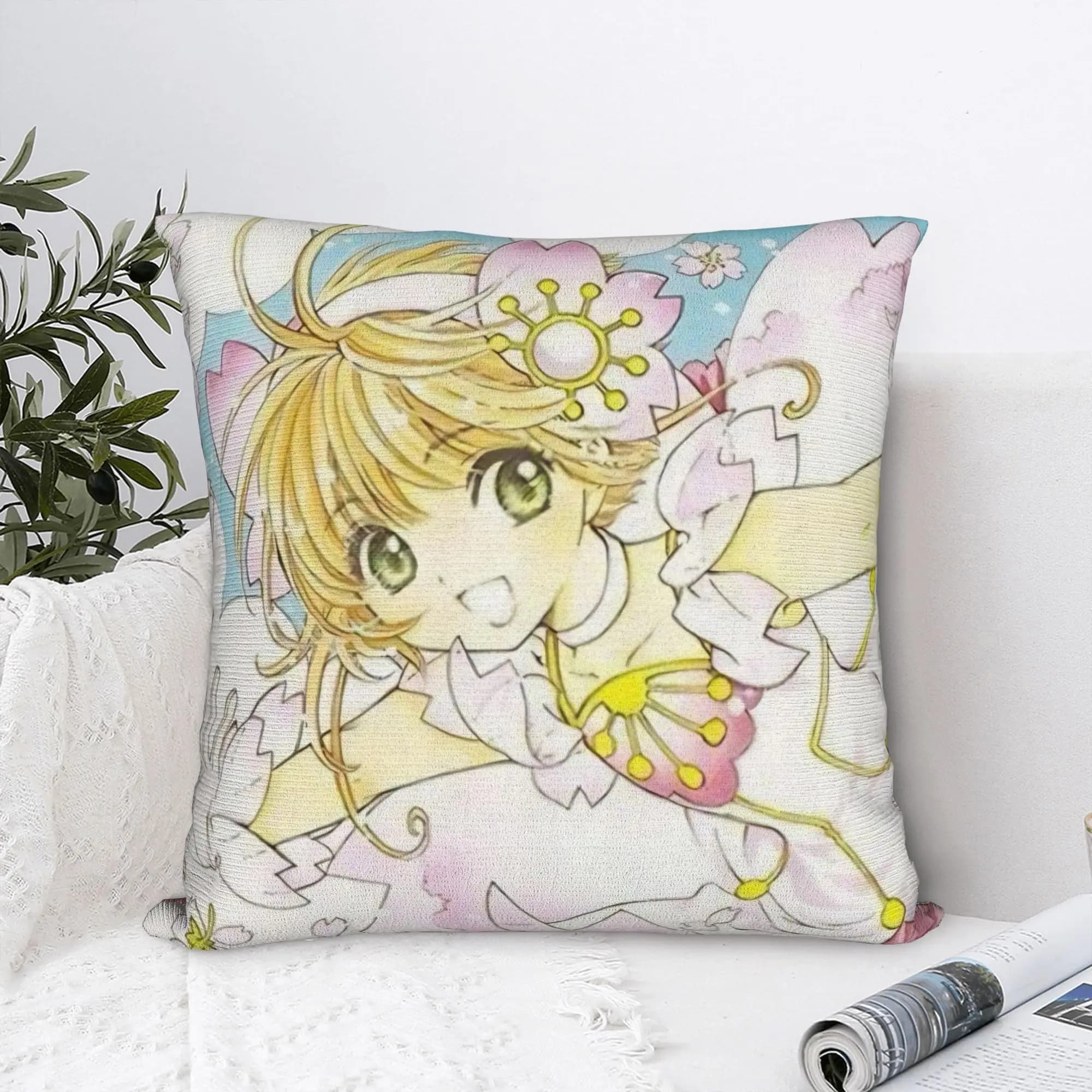Cardcaptor Sakura Pillowcase Polyester Cushion Cover Gift Anime Cartoon Throw Pillow Case Cover Sofa Square 45*45cm