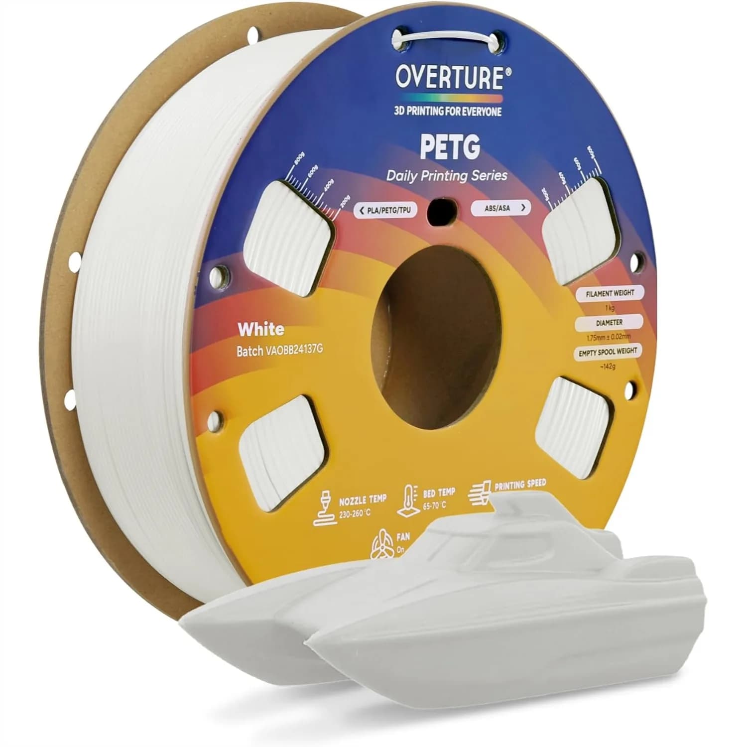 Filamento PETG per Stampante 3D 1.75mm, Bobina da 1kg Avvolta Ordinatamente, Alta Resistenza con Precisione +/-0.02mm per Stampanti FDM
