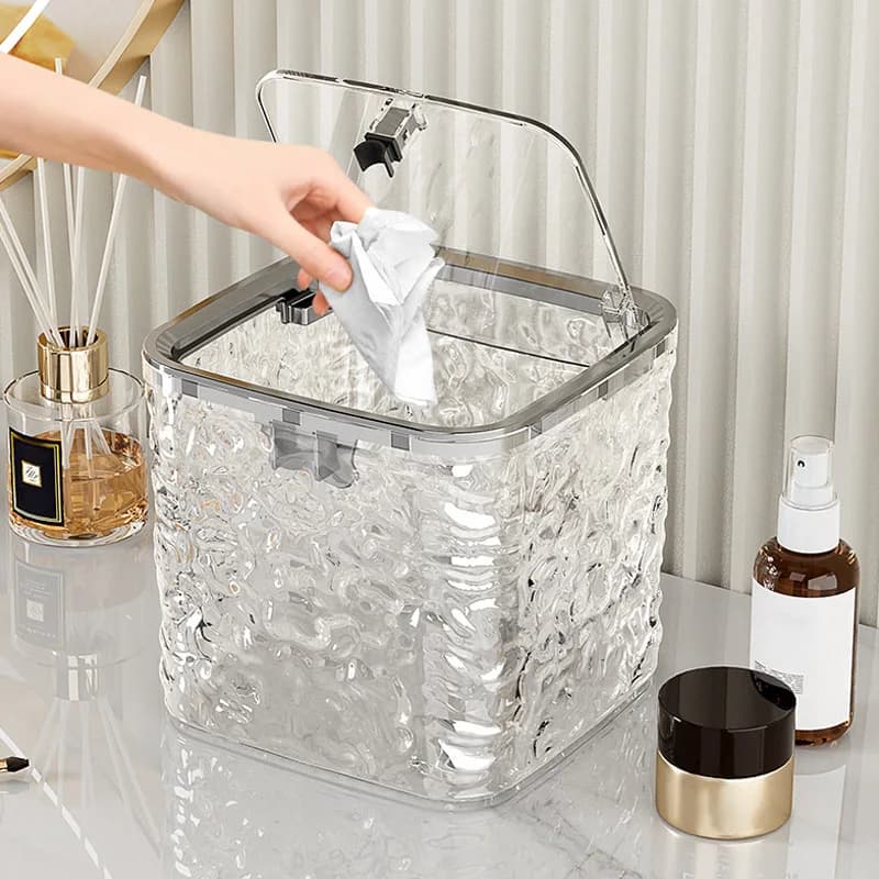 Mini Cestino da Tavolo con Coperchio a Pressione, Contenitore per Rifiuti con Motivo Ghiacciaio, Cestino Portatile per Casa e Ufficio