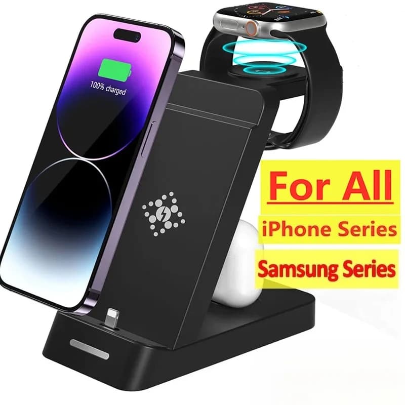 Caricatore Wireless 3 in 1 per iPhone 17 16 15 14 Samsung S22 S21 Apple Watch Galaxy Watch 6 5 4, Stazione di Ricarica Rapida