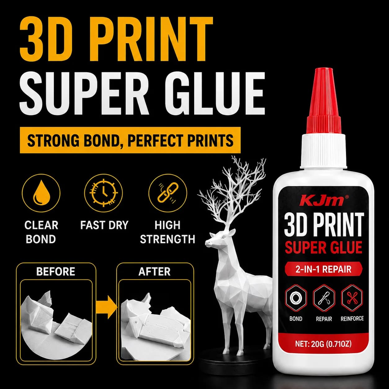 KJM 3D Printer Glue Fast Dry Super Glue CA Adhesive For PLA ABS Resin Model Repair Strong Bond 3D Printing Parts DIY Craft