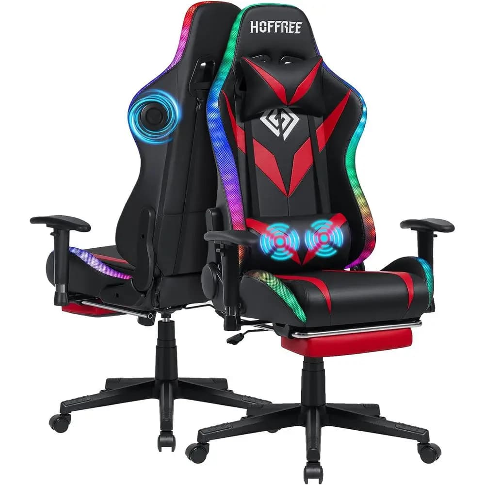 Sedia da Gaming Rossa e Nera con Schienale Alto, Altoparlanti Bluetooth, Luci LED, Funzioni Massaggio e Reclinabili