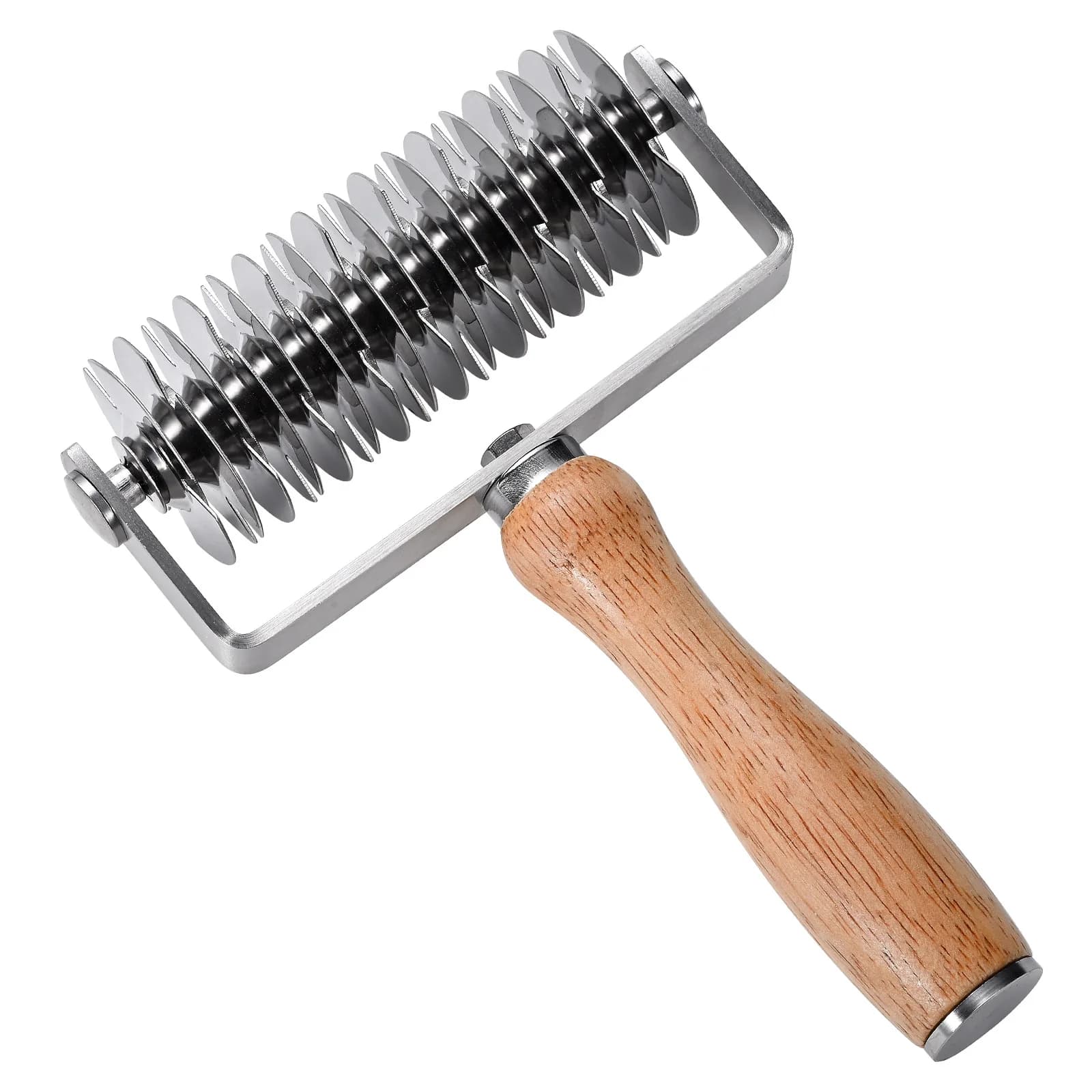 Reticolo per impasto in acciaio inossidabile Taglierina a rullo per impasto per pizza Manico in legno Taglierina a rullo per crosta Ruota a reticolo superiore per pane pizza