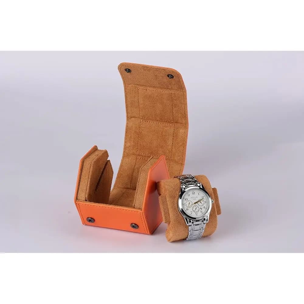 Custodia per orologio in pelle, arancione, contiene 1 orologio, interno in velluto