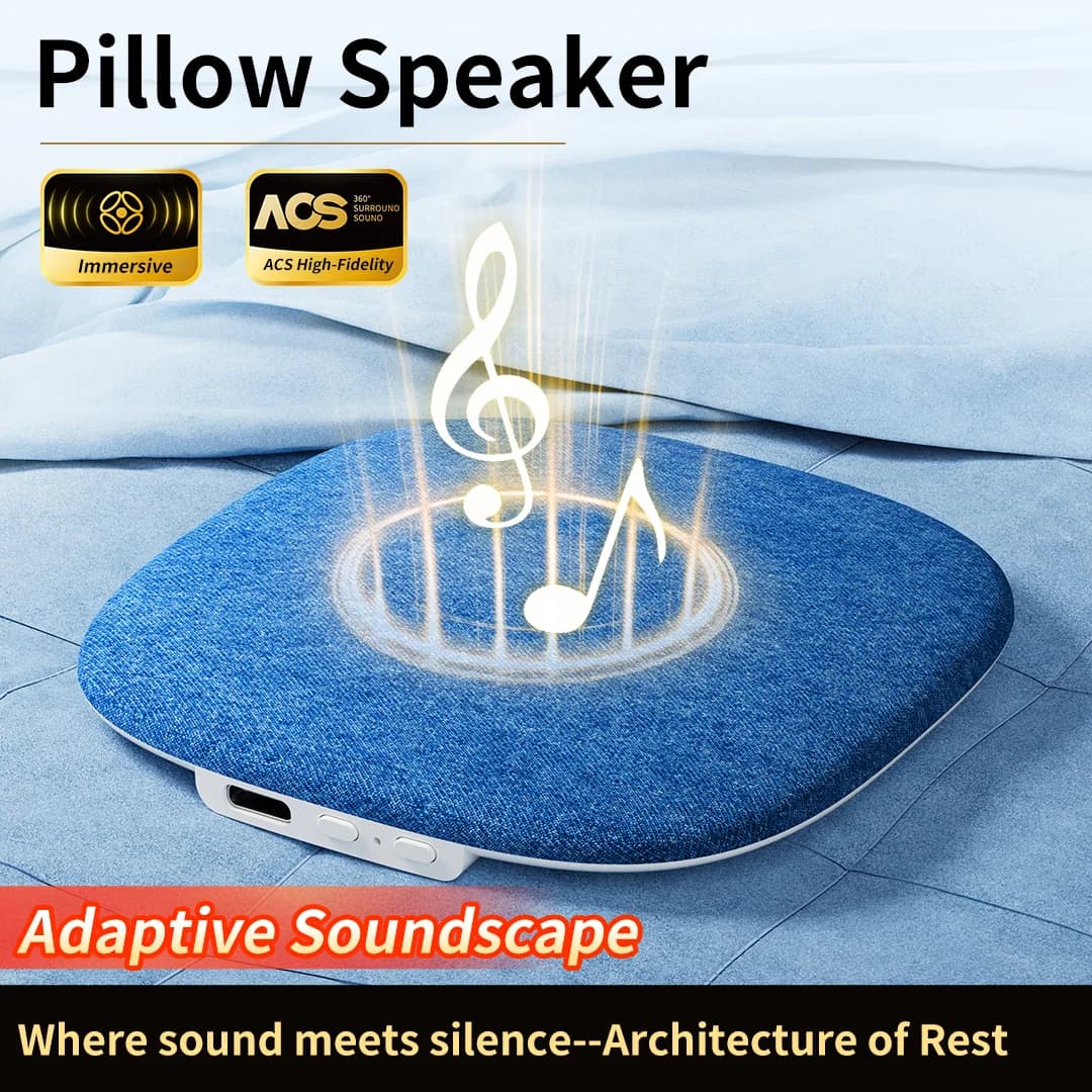 Altoparlante a Cuscino Riksoin per Dormire, 100 Suoni Rilassanti + App, Bluetooth Ultra-Sottile, per Chi Dorme sul Fianco, Timer di Spegnimento Automatico (Blu)