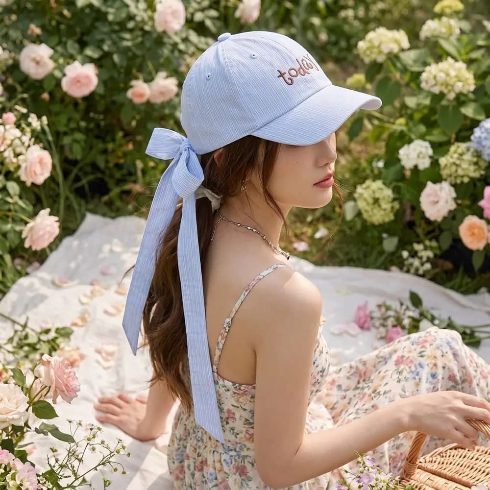 Cappellino da Baseball Semplice e Creativo con Ricamo a Lettere, Cappello da Baseball Ricamato Y2K a Righe, Cappello da Sole Dolce per Esterni con Protezione Solare