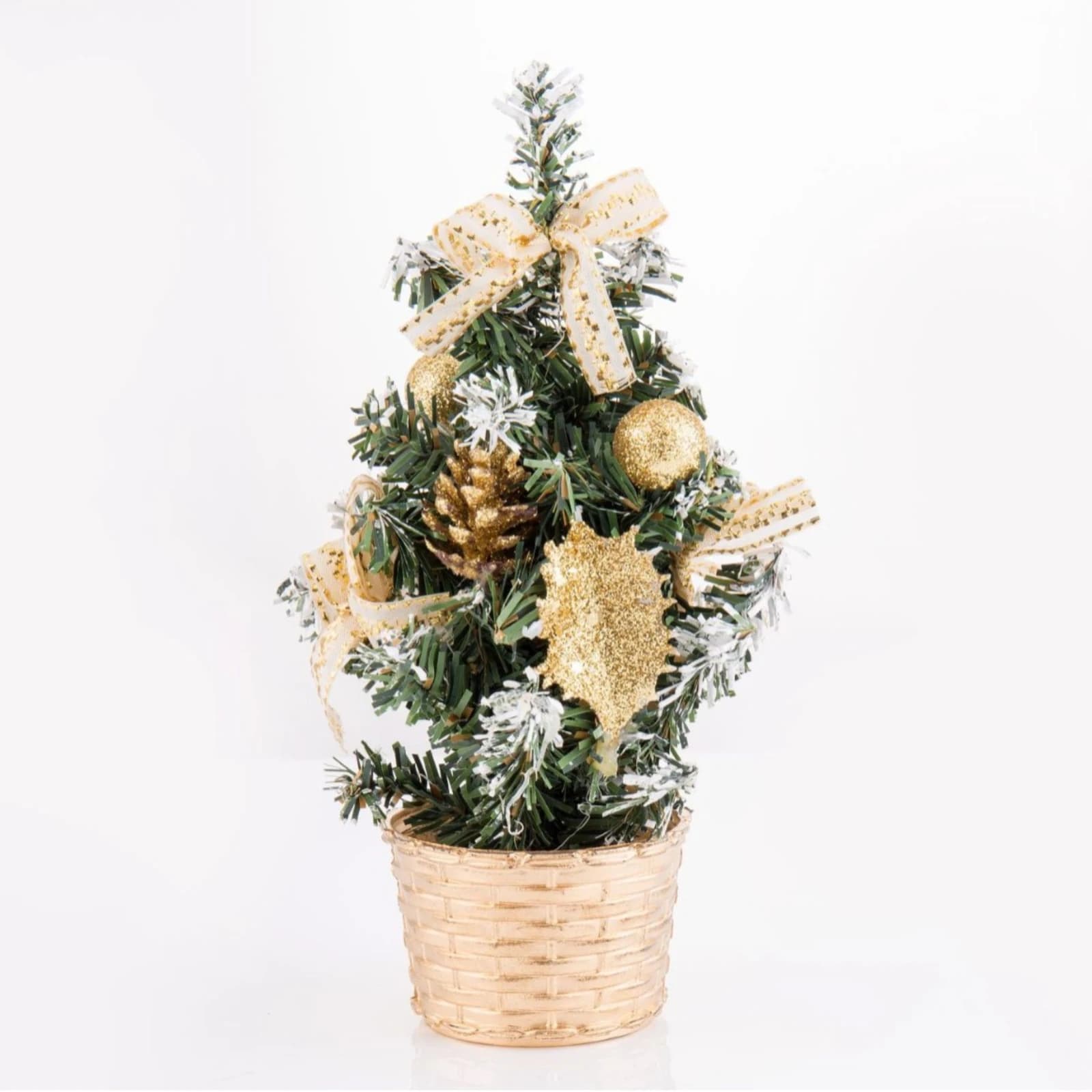 Party Decor Ornament Centerpiece Mini Artificial Christmas Tree Desktop Tabletop Decoration Gold White Themed Pinecone Bow 2026