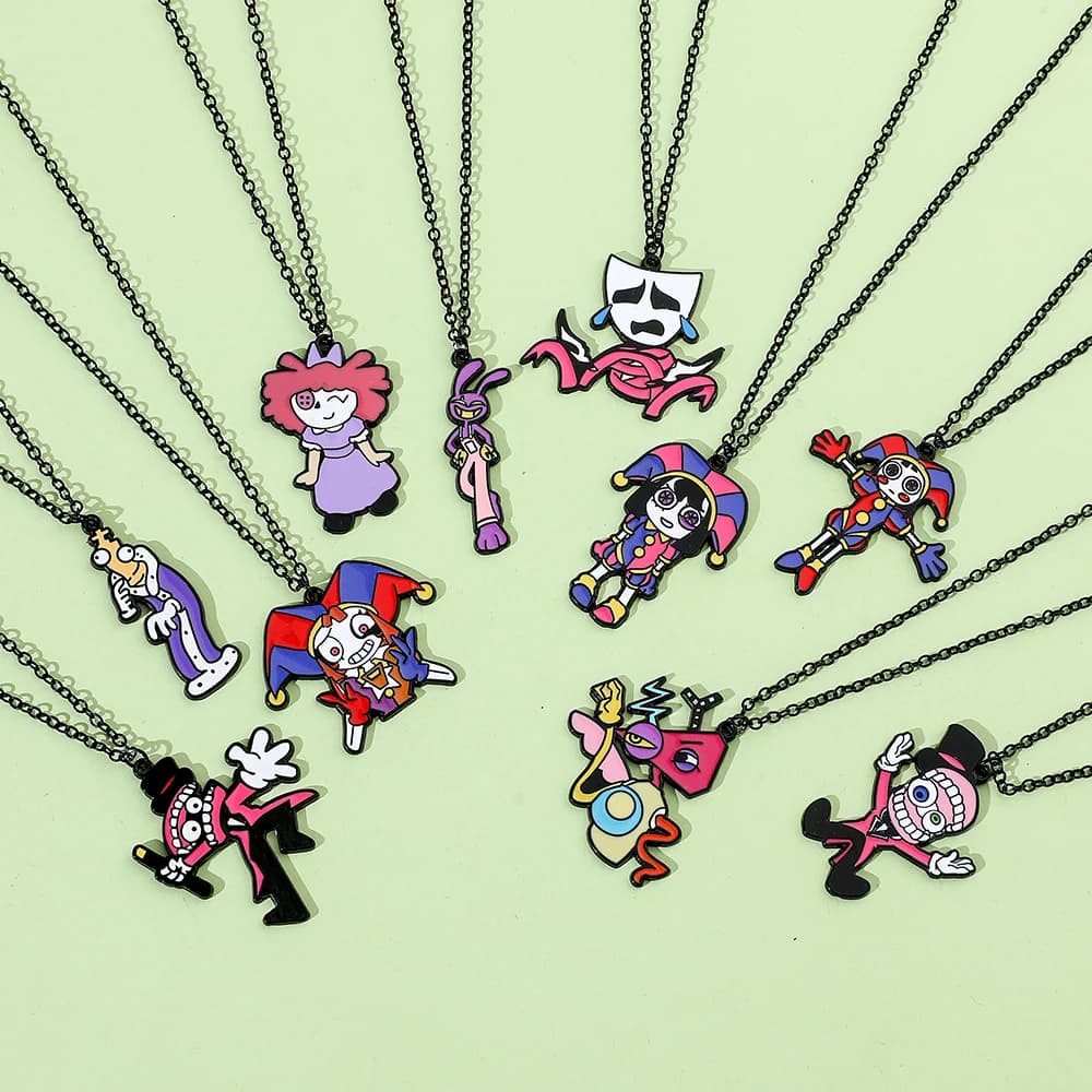 the Amazing Digital Circus Series Kawaii Necklace - Anime Cartoon Fashion Metal Enamel Jewelry Accessory for Friends Toy Gifts