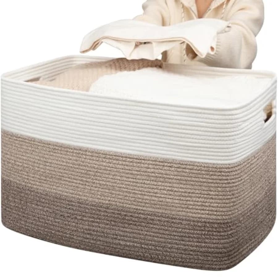Cesto portaoggetti extra large da 118 litri, rettangolare, in corda di cotone intrecciata, utilizzato per riporre vestiti sporchi, peluche e giocattoli.
