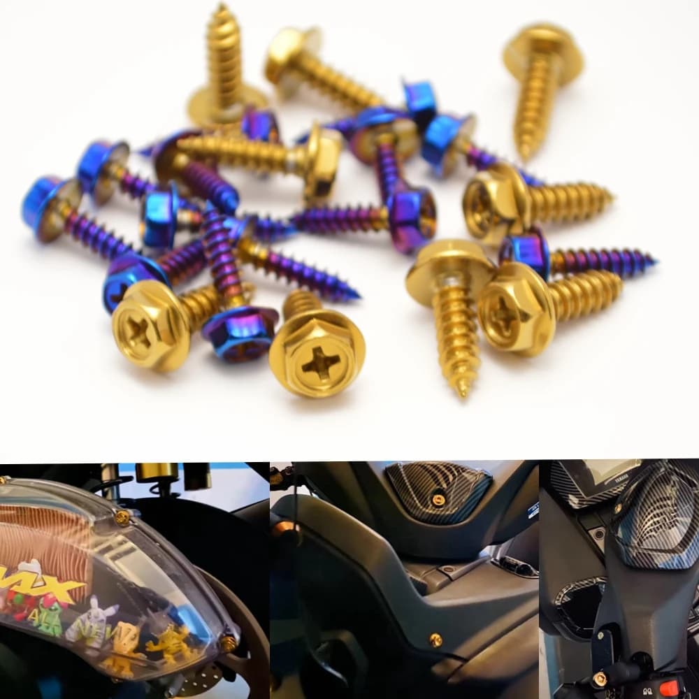 10Pcs Motorcycle Self-Tapping Screws M4/M5 Titanium Blue Gold Compatible with Kawasaki Yamaha BMW Ducati Honda KTM Suzuki