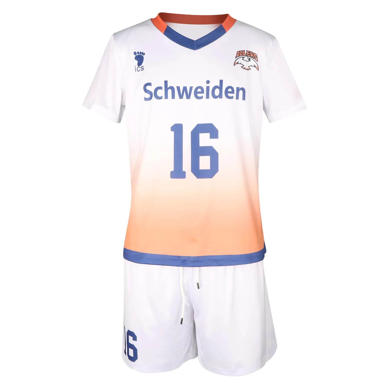 White volleyball cosplay costume for boy, short sleeved anime team uniform AD Club