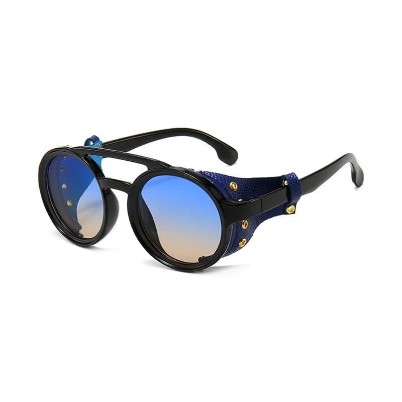 Occhiali da Sole Steampunk Estivi per Uomo e Donna, Occhiali da Sole Classici con Lenti Rotonde in Pelle Laterale, Lenti Punk UV400