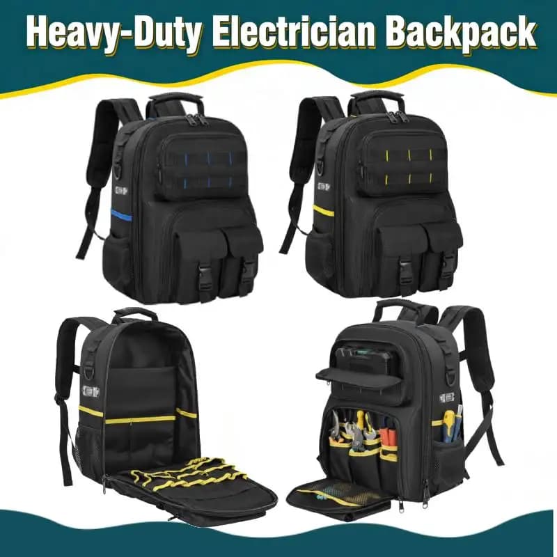 Borsa per attrezzi zaino con supporto imbottito per la schiena Kit di attrezzi per carichi pesanti Borse portaoggetti per elettricisti, idraulici, HVAC, riparazioni di cavi