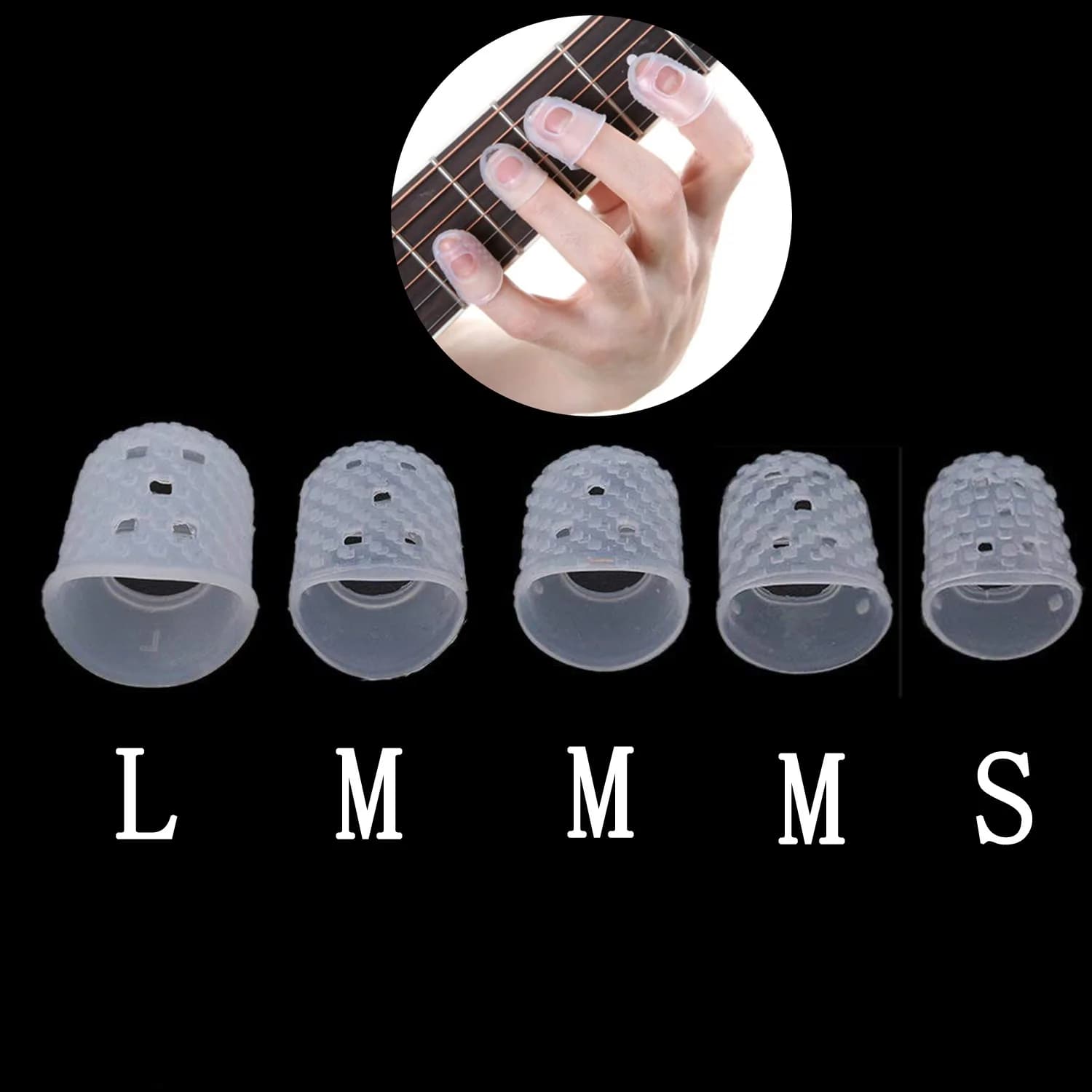 5pcs Finger Cover Anti-slip Hands Coat Relief Pain Play guanti per Ukulele chitarra acustica elettrica strumento musicale a corde