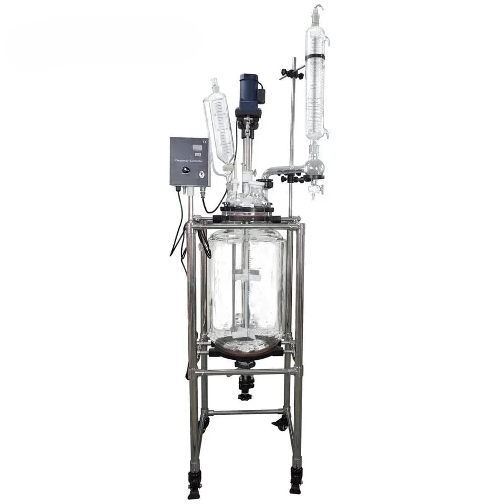 Topacelab 50L Lab Scales Coated Glass Reactor 20 Liter Reaction Kettle with Vertical Snake Condenser 304 Stainless Steel
