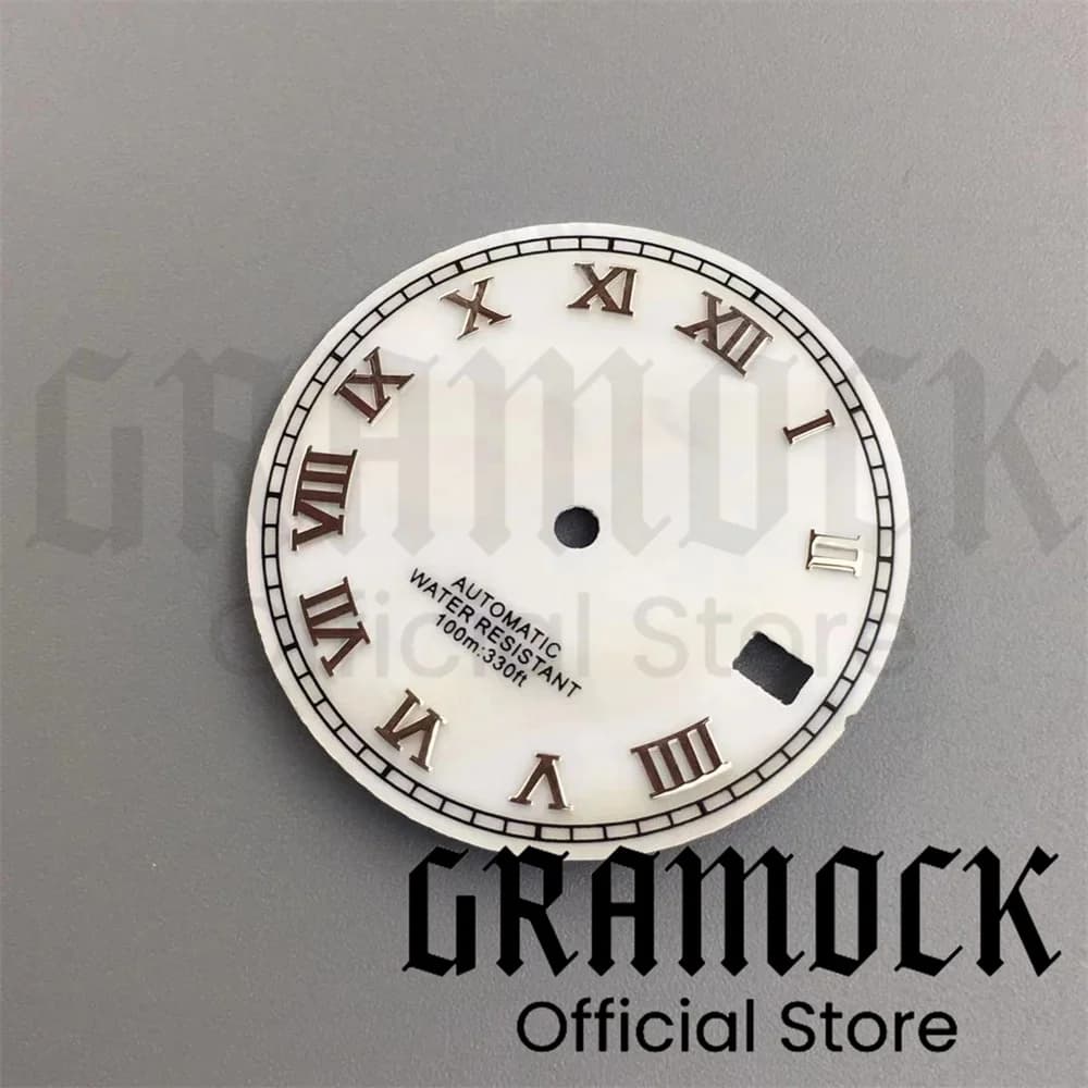 Gramock29mm Watch Dial White Pearl Sunburst Blue Pink Brown With Silver Roman Index Fit NH35 Movement Men Watch Replacement Part