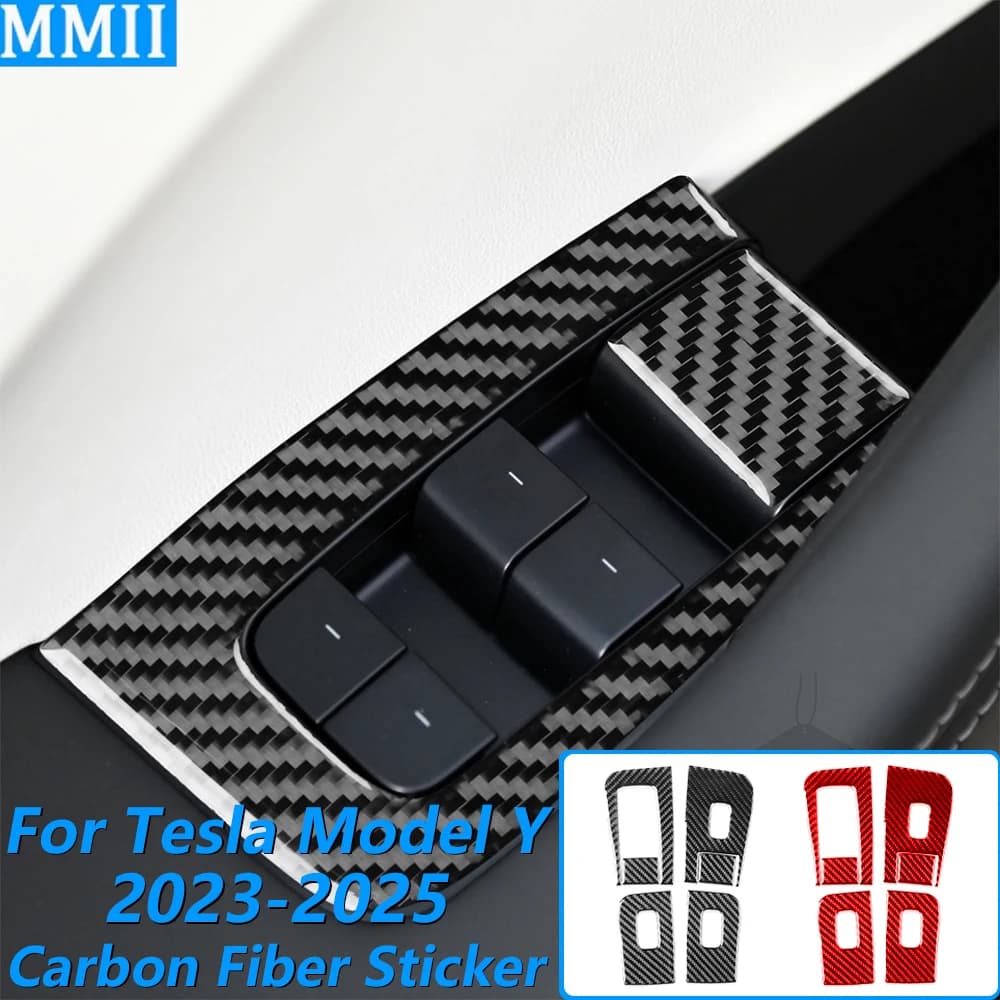 Per Tesla Model Y 2025-2027: Rivestimento in fibra di carbonio per il pannello di controllo dei pulsanti dei finestrini, accessori auto, decorazione adesiva