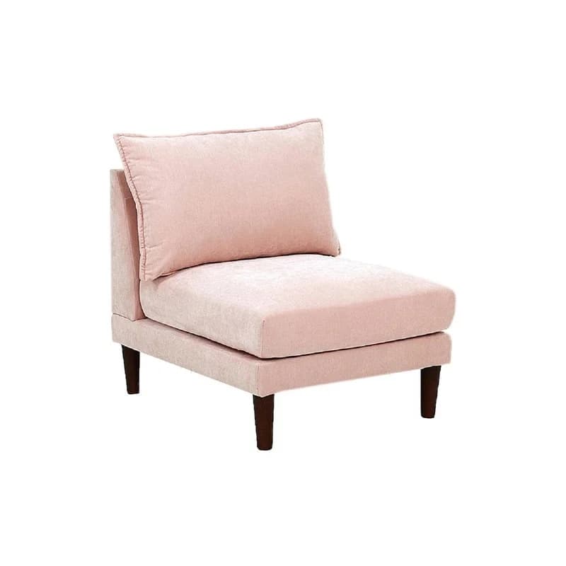 Sedia senza braccioli rosa cipria con morbido cuscino e gambe in legno – Arredamento per soggiorno