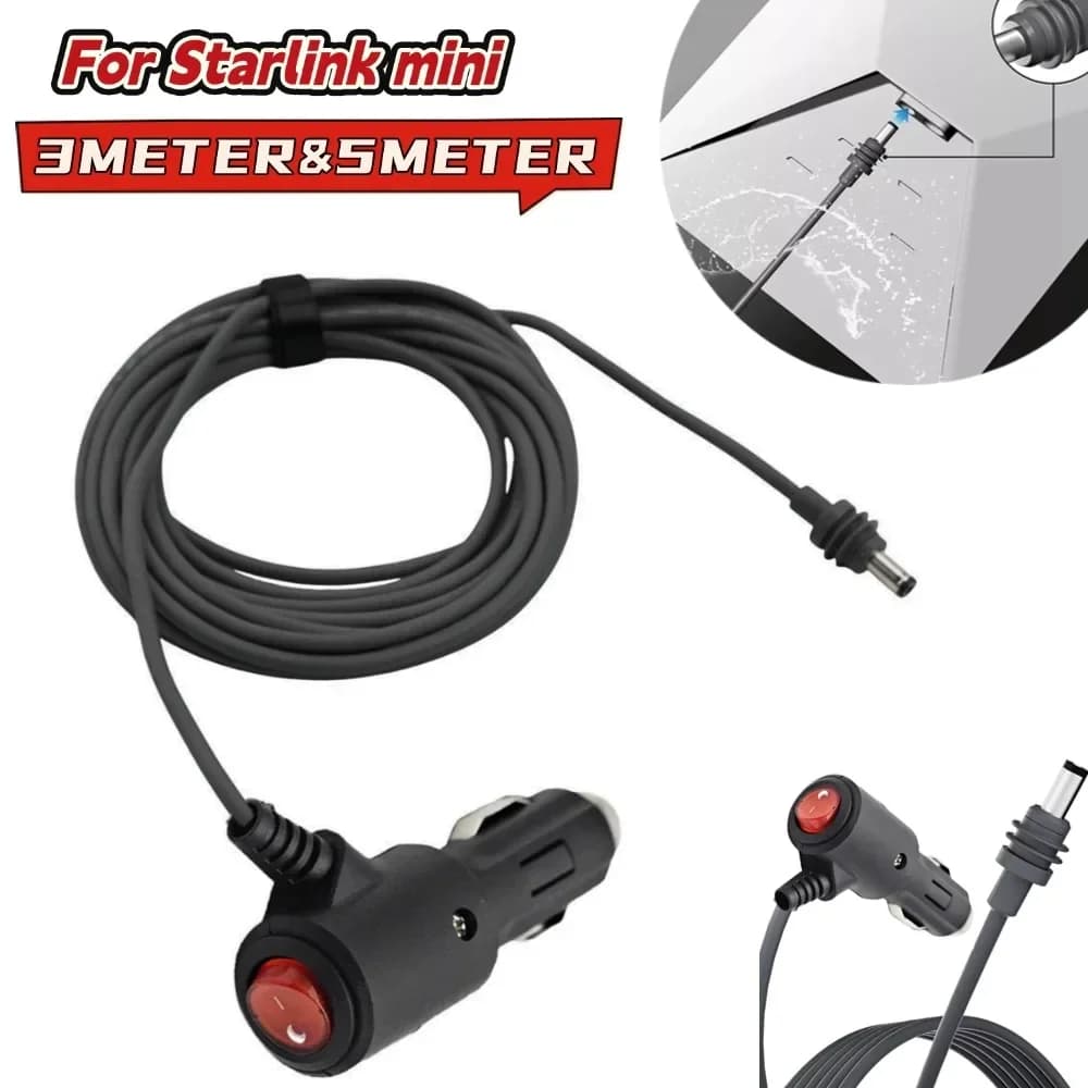 Per Starlink Mini 12V Alimentazione Cavo di Alimentazione DC 3M/5M 18AWG Heavy Duty On/Off Interruttore Accendisigari Cavo del Caricatore