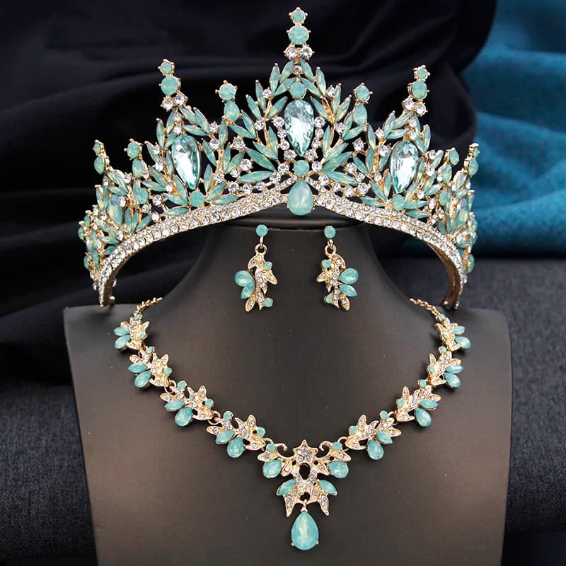 Royal Queen 3 Pcs Tiaras and necklace earrings for Bridal Jewelry Sets Women Brides Wedding Crown Prom Birthday Accessories