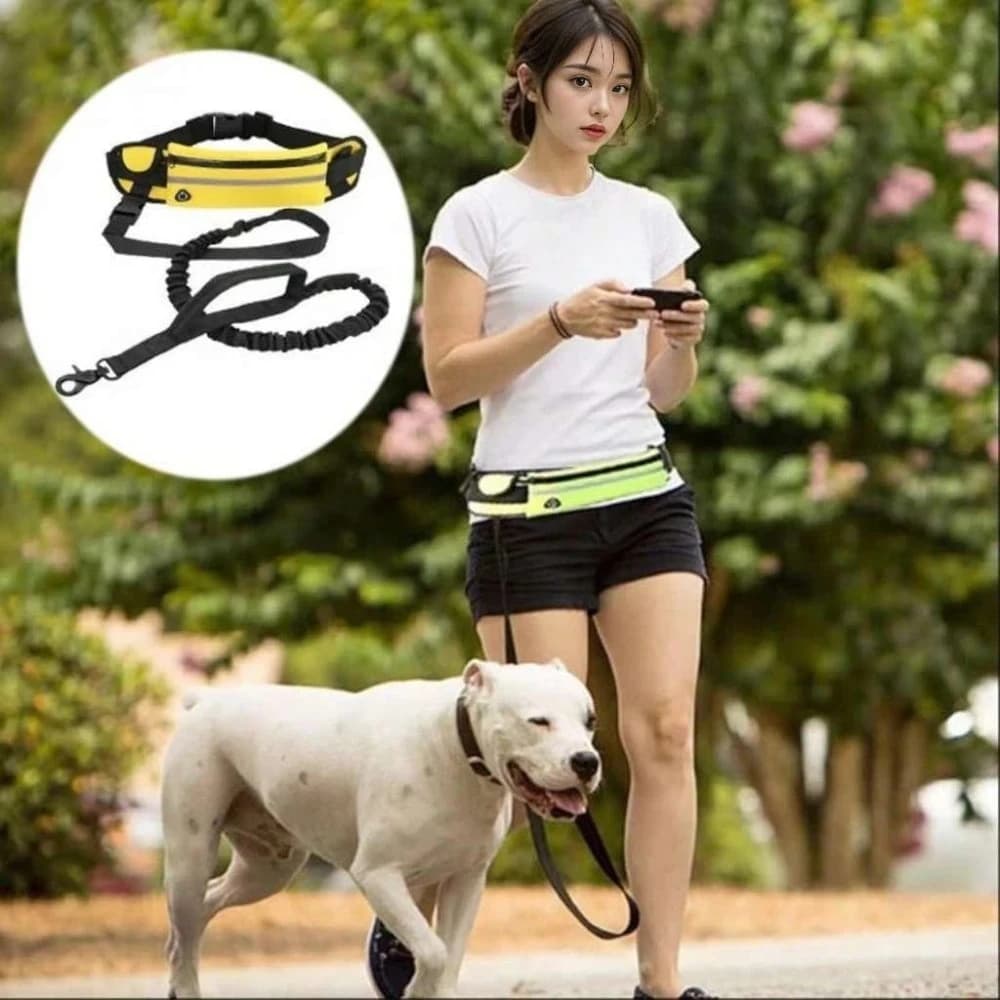 Guinzaglio Elastico Riflettente per Cani con Marsupio Portaoggetti, Corda di Trazione in Nylon con Fibbia per Passeggiate all'Aperto