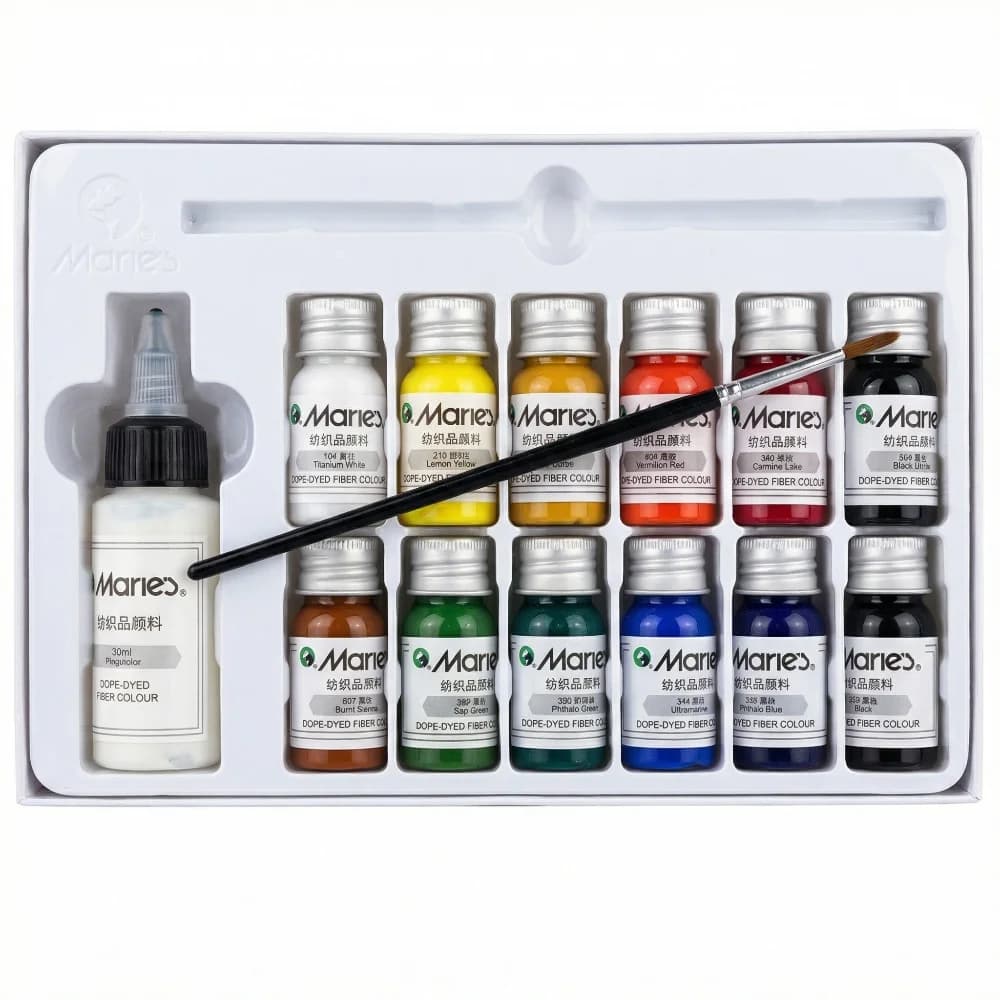 Marie's Dope-Dyed Fiber Permanent Fabric Paint Set 12/18/24/36 Colors Textile Acrylic Paint for Clothes Canvas DIY Proj