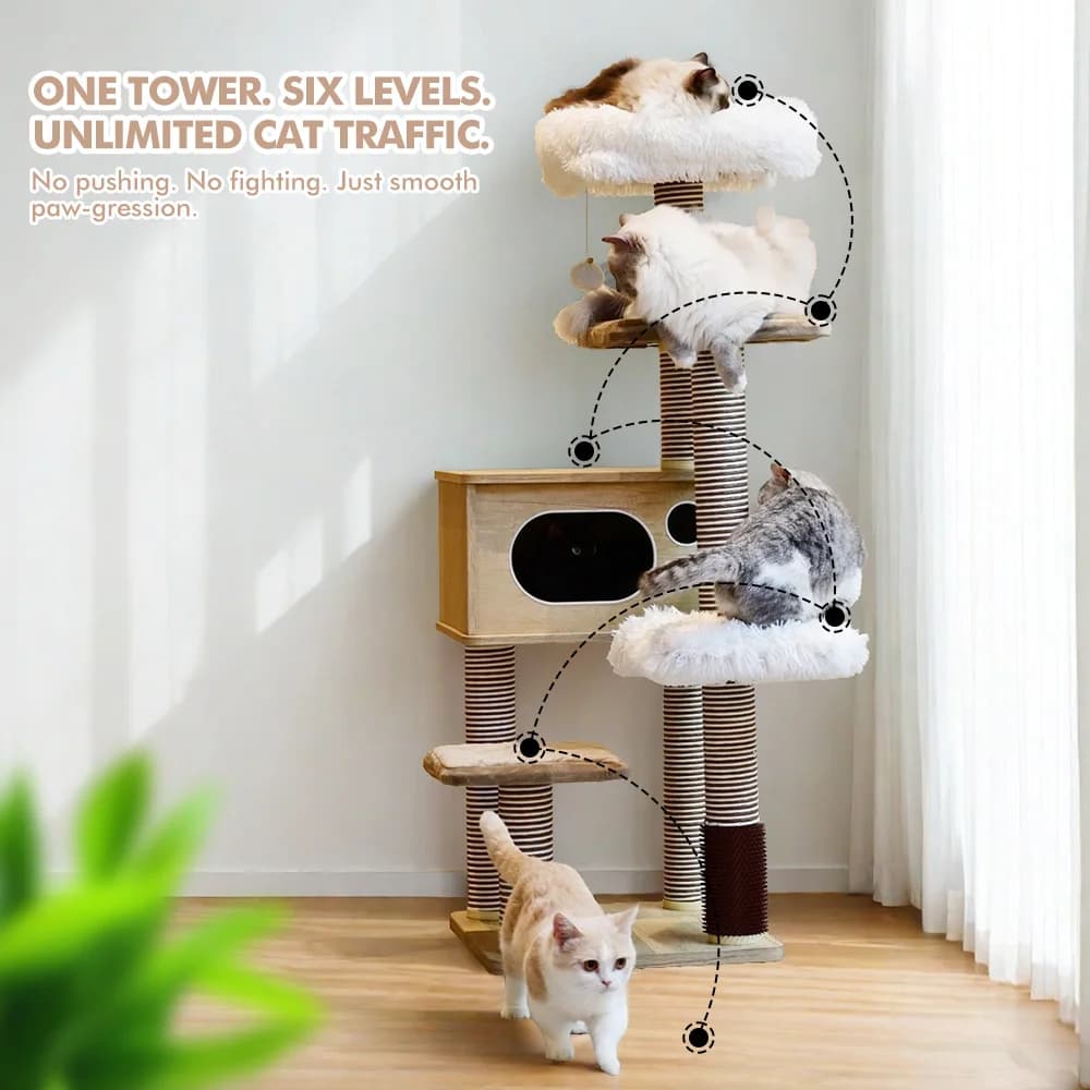 Multi-Level Cat Tree Tower with Sisal Scratching Post Indoor Pet Condo with Climbing Ladder Perfect Gift for Cats