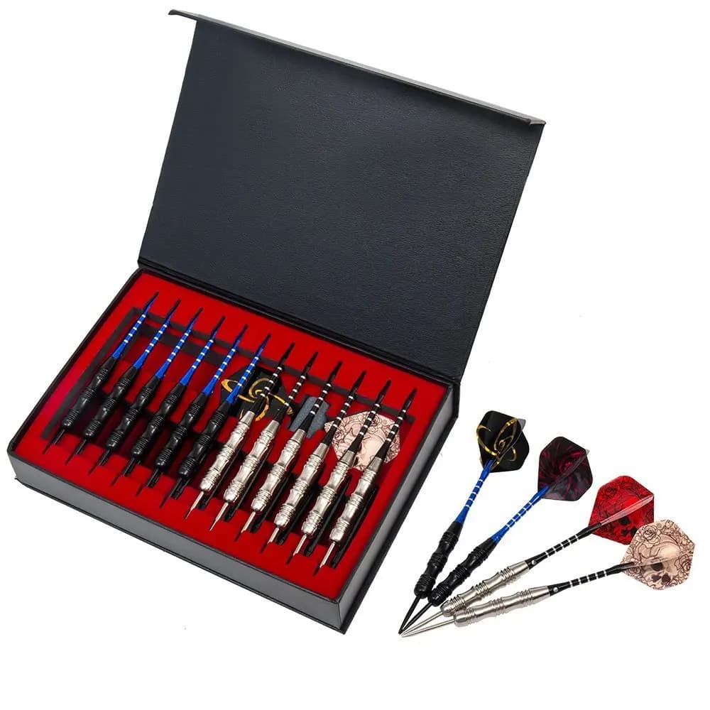 Set di 12 Freccette con Asta in Alluminio e Design a Chiglia, Confezione Regalo, Freccette con Punta in Acciaio per Regali Festivi