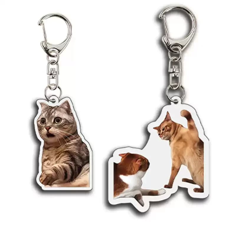 Internet Celebrity Cat Head Keychain Sand Sculpture Meme Cat Emoji Fun Picture Small Hanging for Backpack