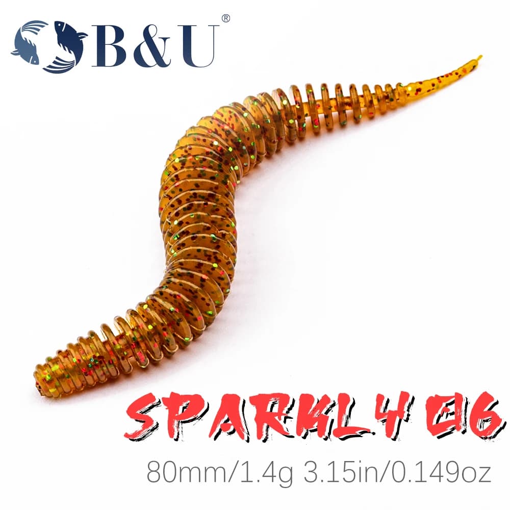 B&U Sparkly 80mm Richiamo di Pesca Richiamo Morbido Verme Shad Esche In Silicone Larva Wobblers Luccio E Spigola Swimbait Artificiale leurre souple
