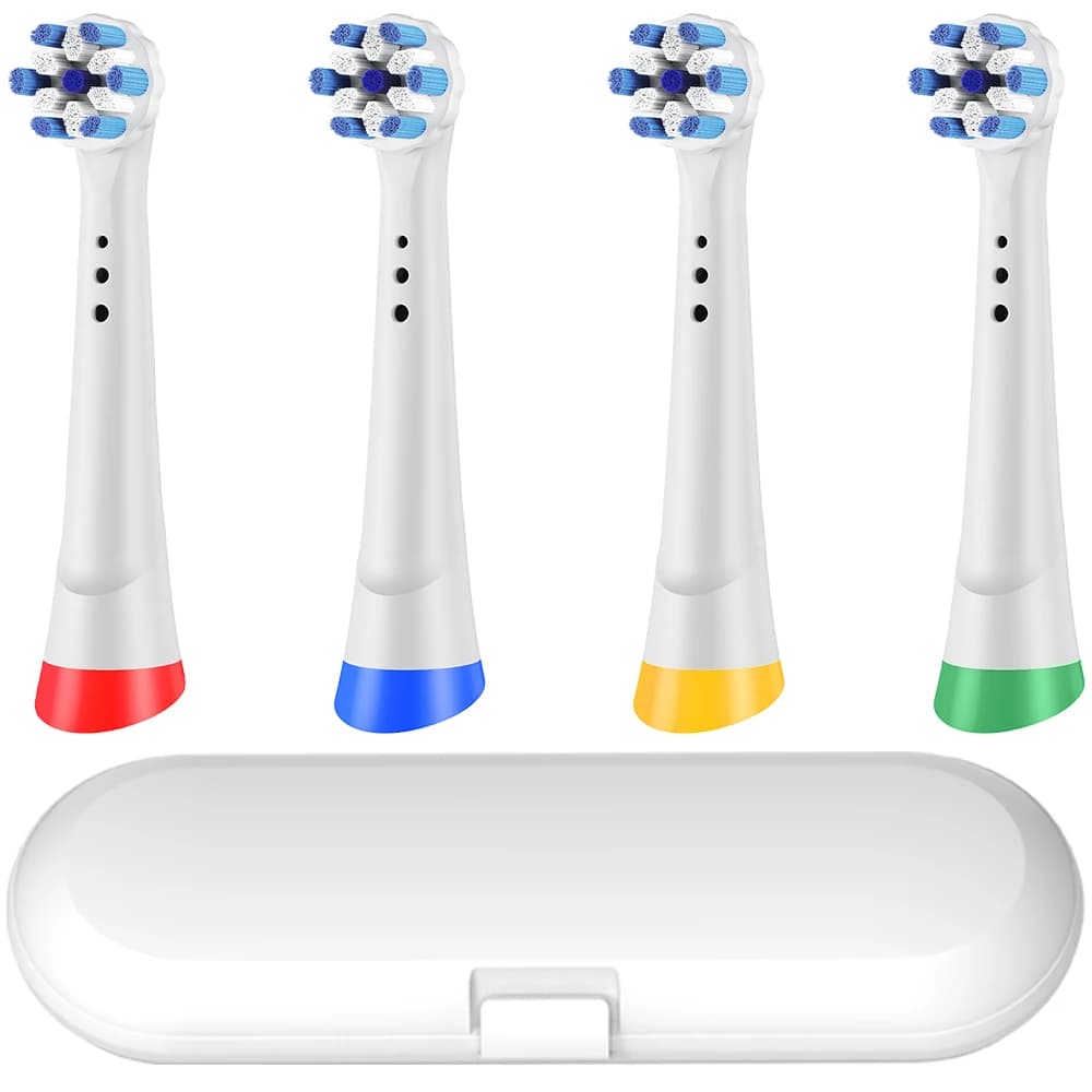 4 spare heads for toothbrush and travel case compatible with Oral B iO Series electric toothbrush, for iO 2/3/4/5/6/7/8
