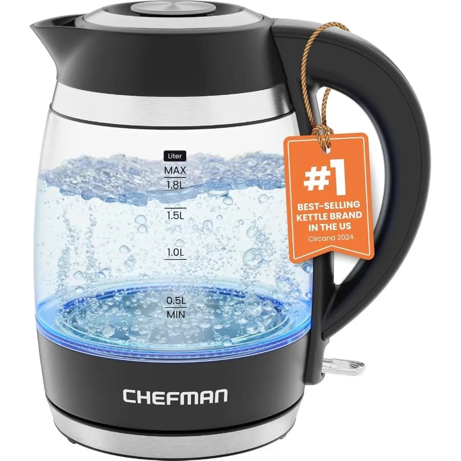 Bollitore Elettrico 1.8L 1500W in Vetro Borosilicato con Filtro in Acciaio Inox, Coperchio Rimovibile per Facile Pulizia, Spegnimento Automatico