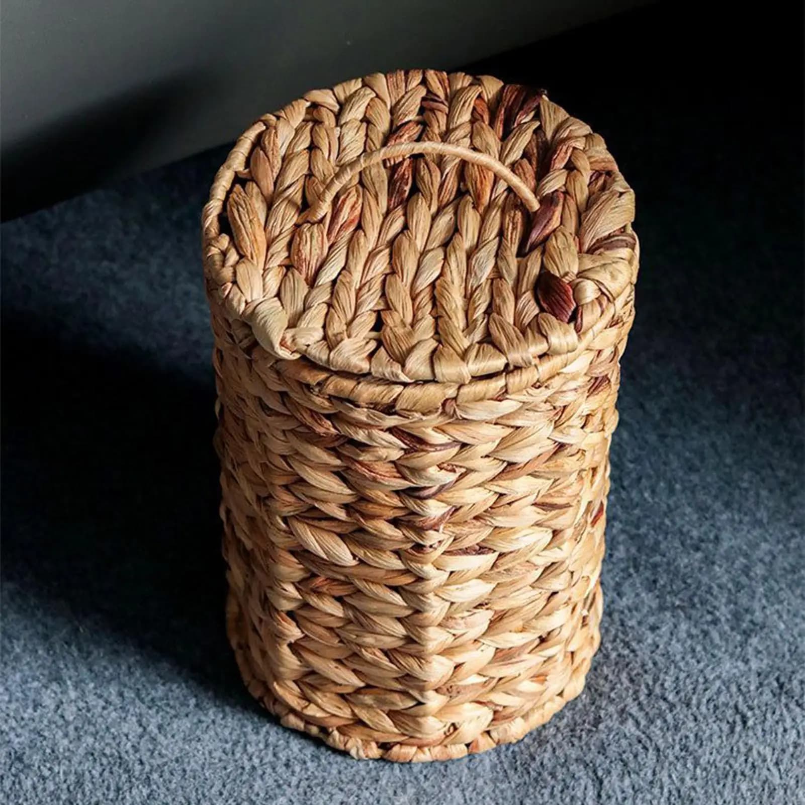 Cestino per rifiuti in erba intrecciata a forma di zucca, rotondo, in rattan, per cucina e camera da letto