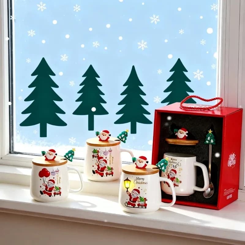 Cucchiaio di ceramica creativo della tazza di Babbo Natale del regalo sveglio del fumetto di Natale con la tazza del souvenir del coperchio