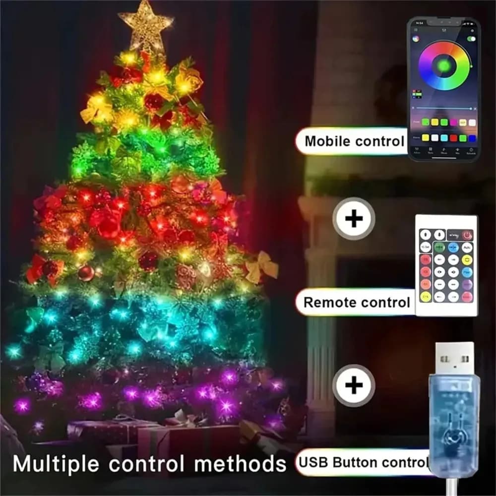 100LED Christmas String Lights 10M Smart Bluetooth Fairy Lamp USB Outdoor Garden Wedding Party Decoration