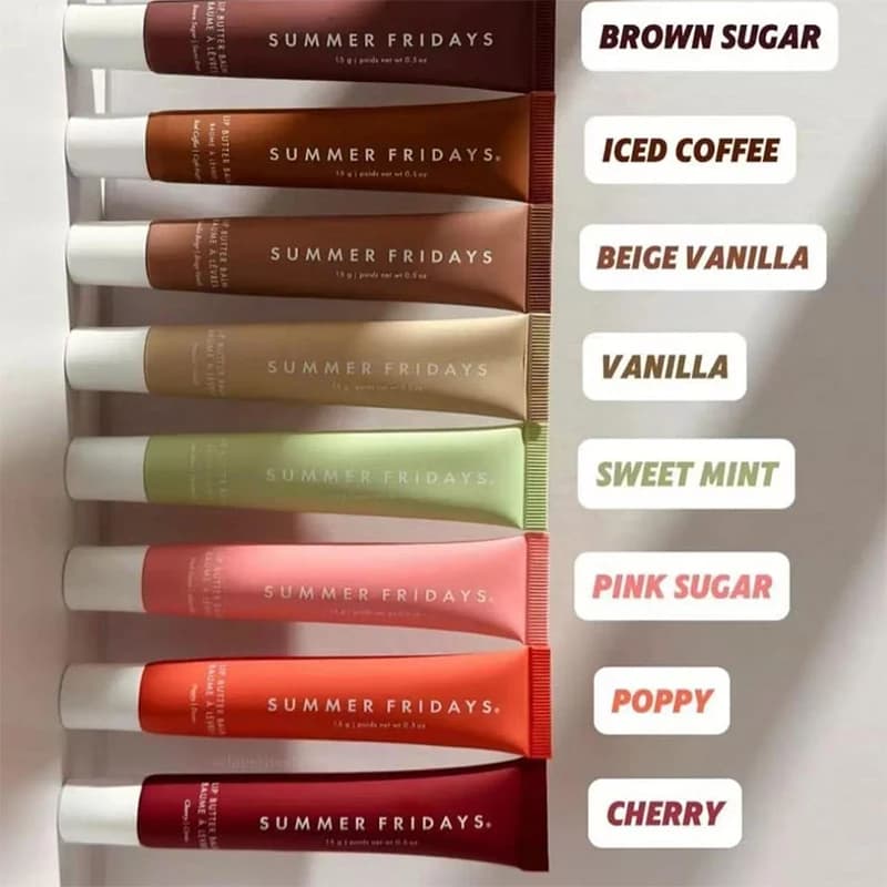 Set of lip balms Summer Friday's Vanilla Beige, moisturizing and transparent, lip gloss mirror effect in soft tube, lip makeup.