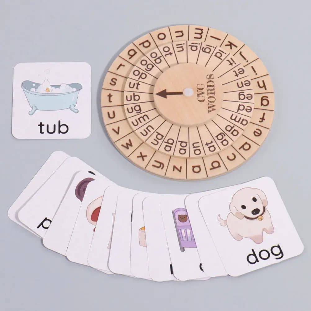 Set di 1 tavola girevole con alfabeto in legno, gioco di ortografia per bambini, carte educative per l'apprendimento, sviluppo cognitivo, coordinazione occhio-mano