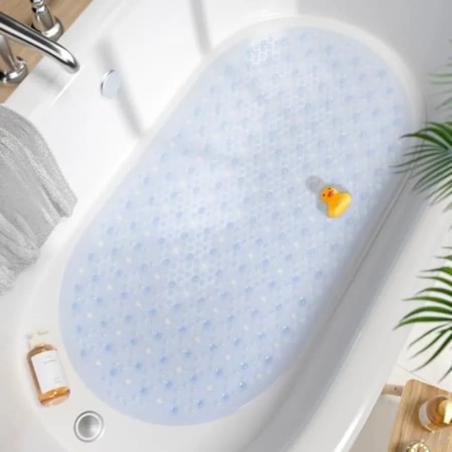 Bathtub Mat Non Slip, 27x15 Inch Bubble Oval Bath Tub Mat for Bathroom, Machine Washable Shower Mat with Suction Cups and Drain