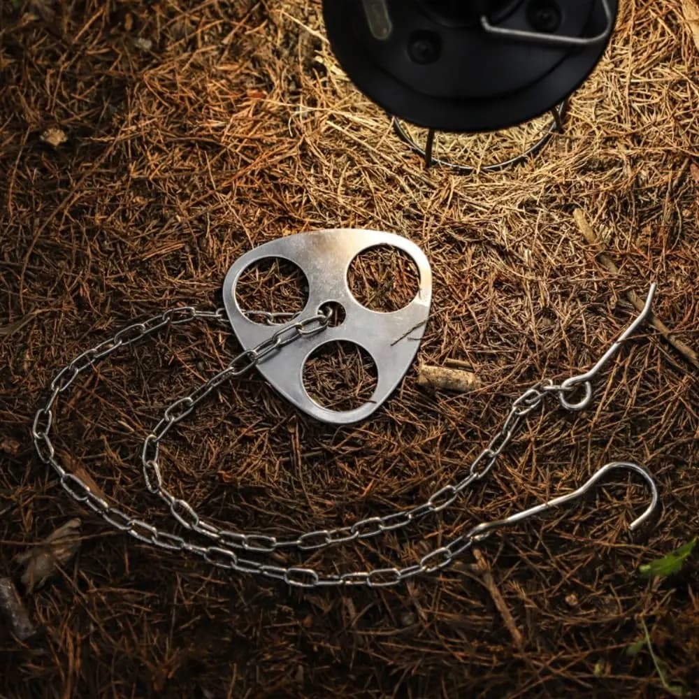 Supporto per pentole da campeggio regolabile con catena, in acciaio inossidabile, staccabile, per cucinare all'aperto, portatile, facile da installare