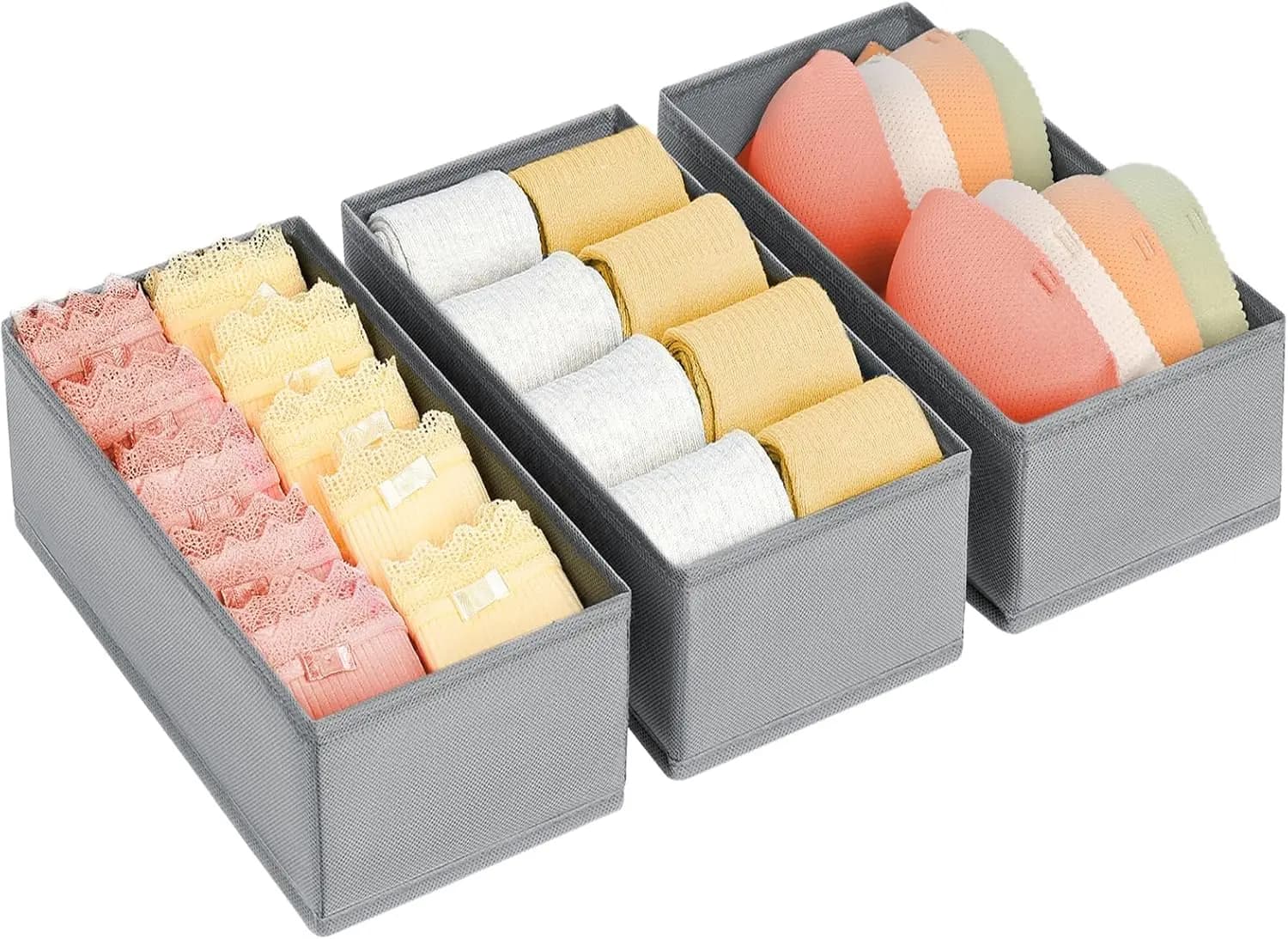 Organizzatore per cassetti per biancheria intima, calzini, reggiseni - Contenitore piccolo per riporre vestiti per neonati, cravatte, cinture - Grigio