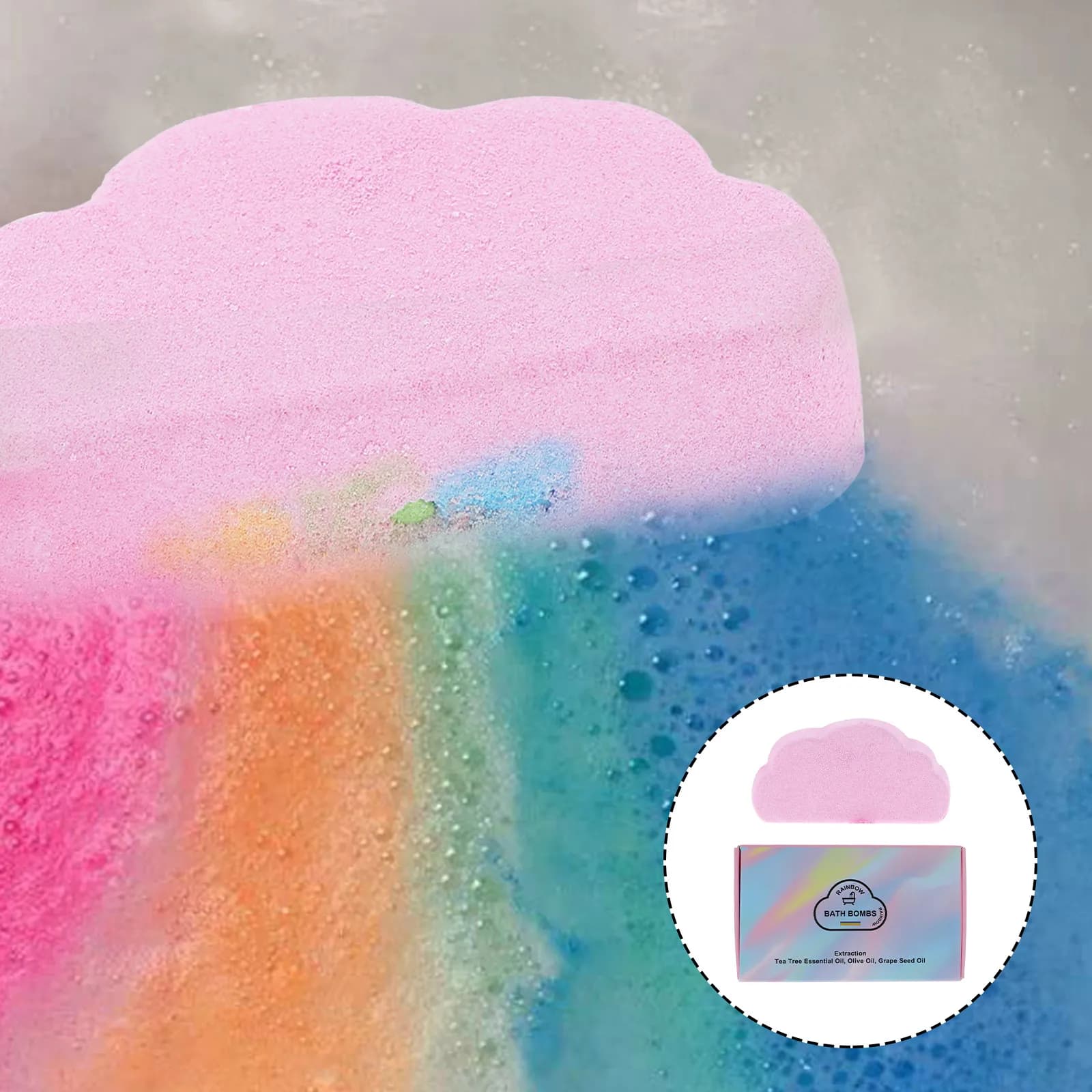 Sfera Effervescente da Bagno a Forma di Nuvola Arcobaleno con Sale Marino e Oli Essenziali per Donne, Idratante, Esfoliante, Levigante per la Pelle, per Spa