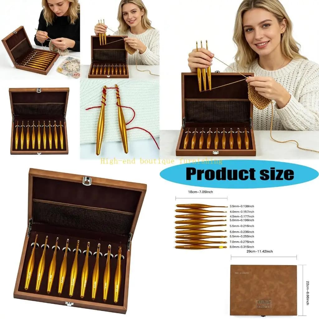 L9NB Set uncinetti staccabili in allumina con borsa portatile dimensioni multiple con manico corto in legno per viaggiare