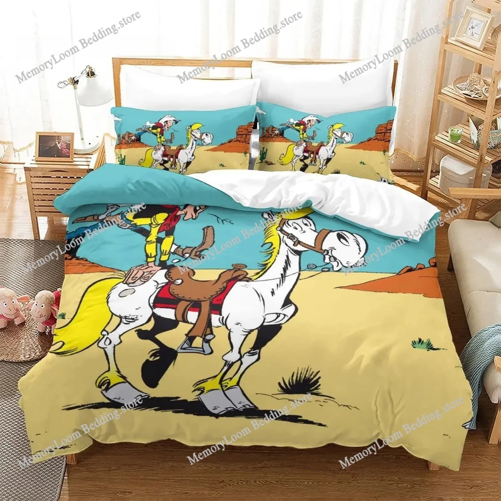 Nuovo set biancheria da letto Lucky Luke Set letto singolo doppio completo Queen King Size Set copripiumino per camera da letto per bambini per adulti Set lenzuola Anime 3D