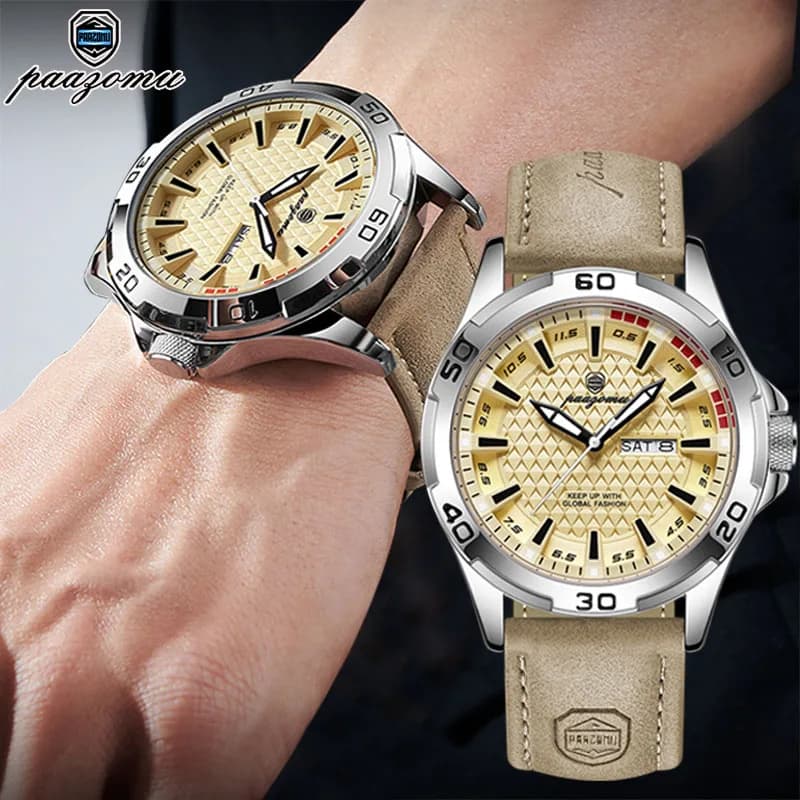 PAAZOMU Orologio da uomo alla moda, luminoso, impermeabile, con data, casual, sportivo, militare, orologio da polso da uomo, orologio da uomo al quarzo in pelle di lusso, Reloj