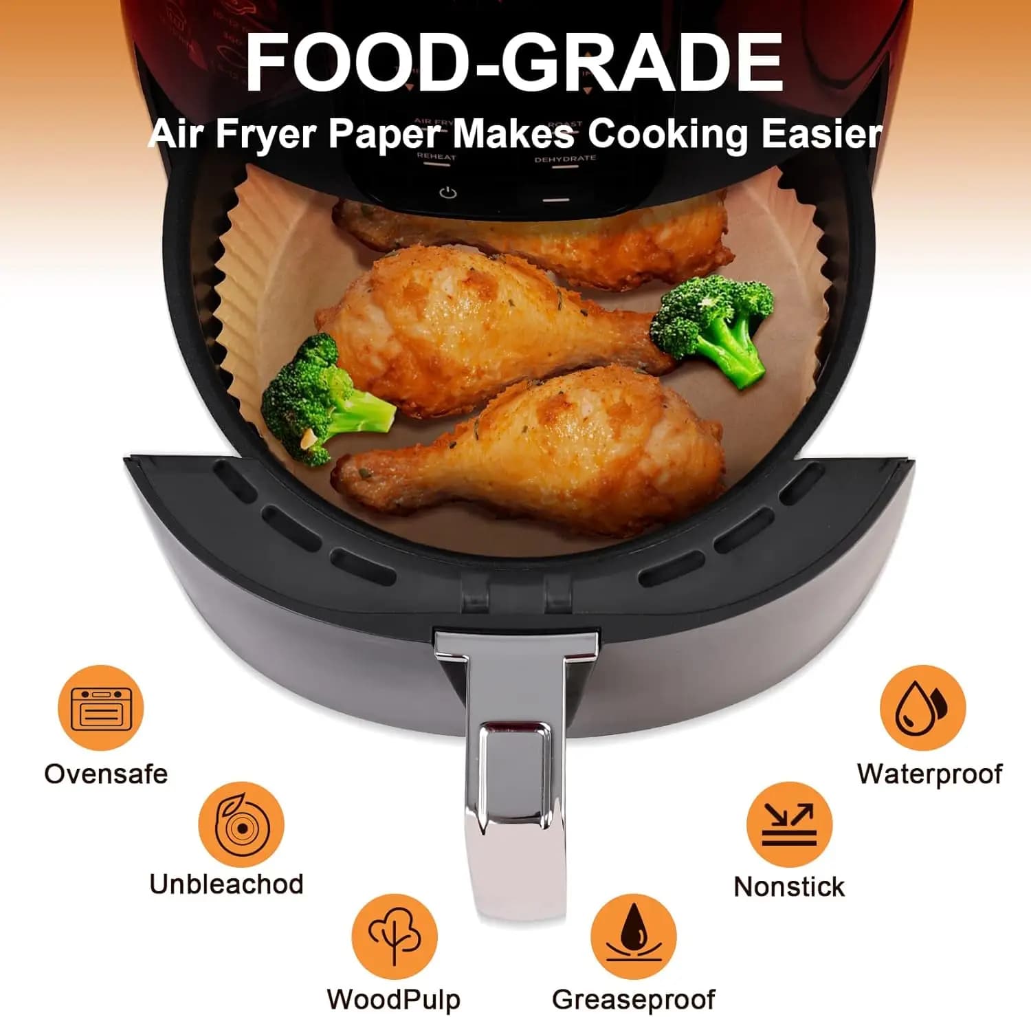 Air Fryer Liners for Air Fryer, 100 Pcs Disposable Paper Liner for most 4-8QT AirFryer