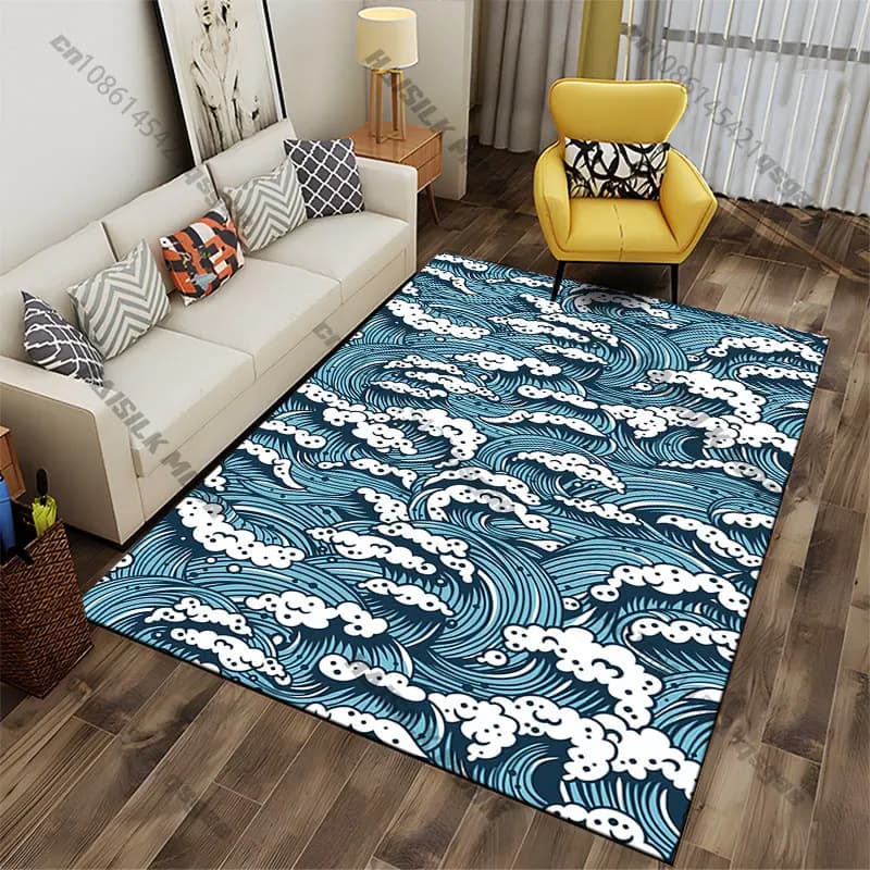 Carpet with ocean waves and foaming ridges, yoga mat, decoration for living room, children's carpet, mat for crawling, carpet for tirbino, carpet for games
