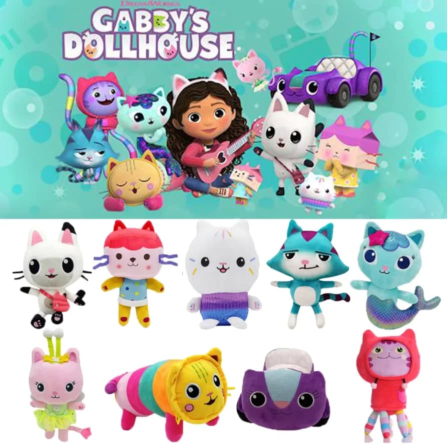 Nuovo Peluche Casa delle Bambole di Gabby 2026, Gatto Cartone Animato Mercat, Animali di Peluche, Gatto Sorridente, Gatto Auto, Gabbia per Gatti, Regalo di Compleanno per Ragazze