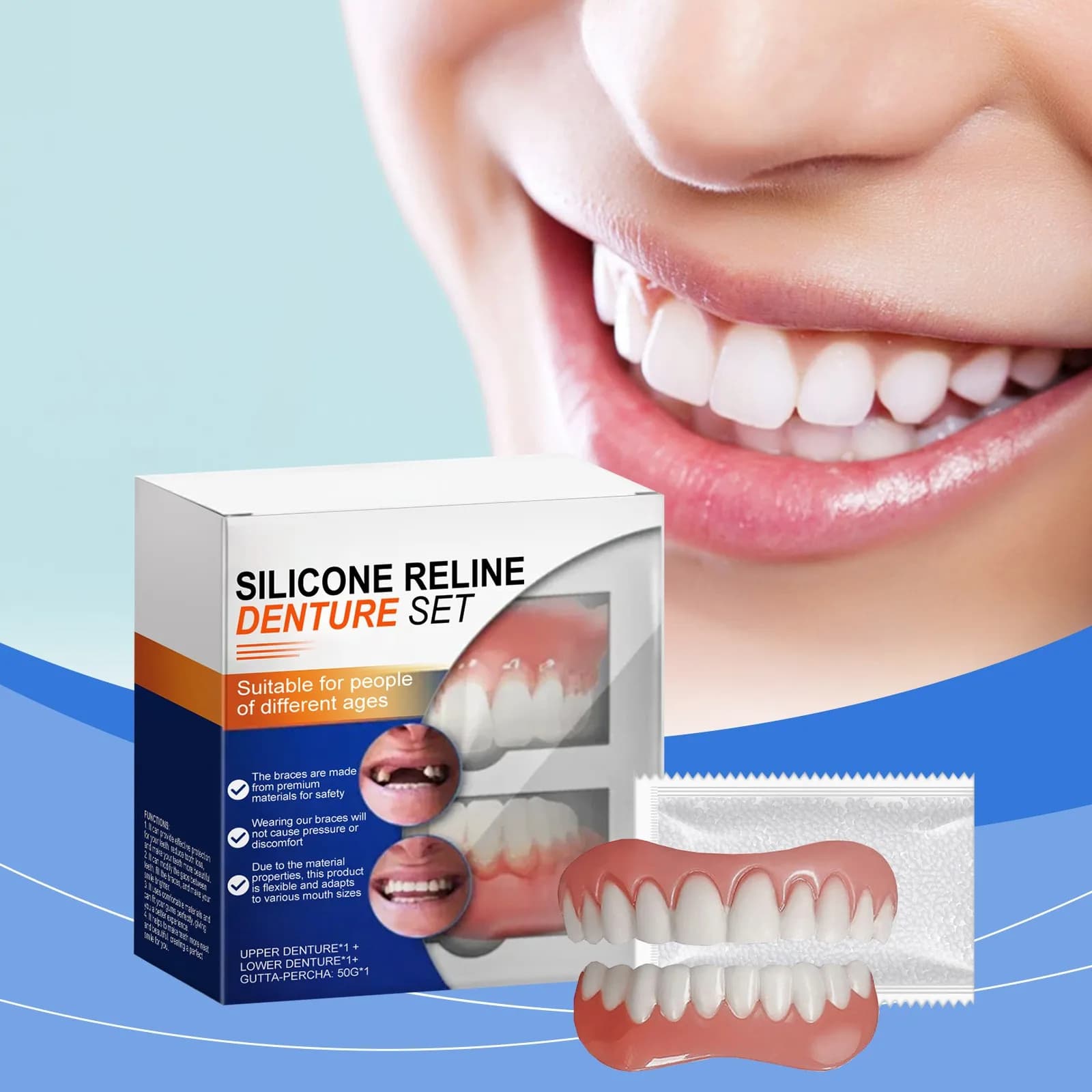 New set of unisex silicone prostheses High quality adjustable comfortable material Brand Whitening teeth Adhesive prosthesis kit for beauty care